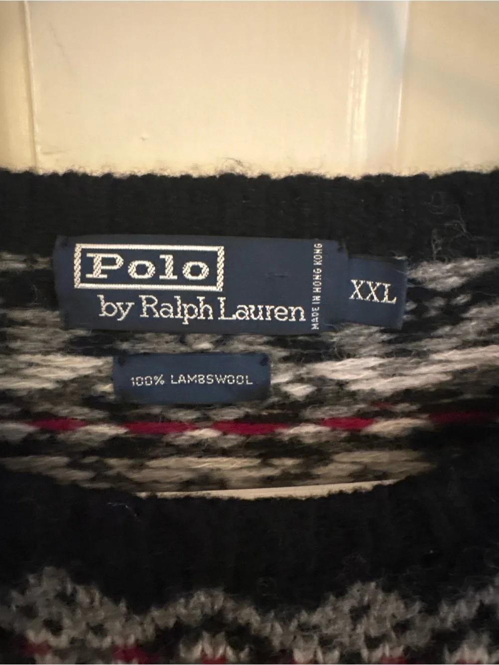 90s Polo Ralph Lauren Fair Isle Knit Sweater Black Grey Red Men’s XXL  Lambswool
